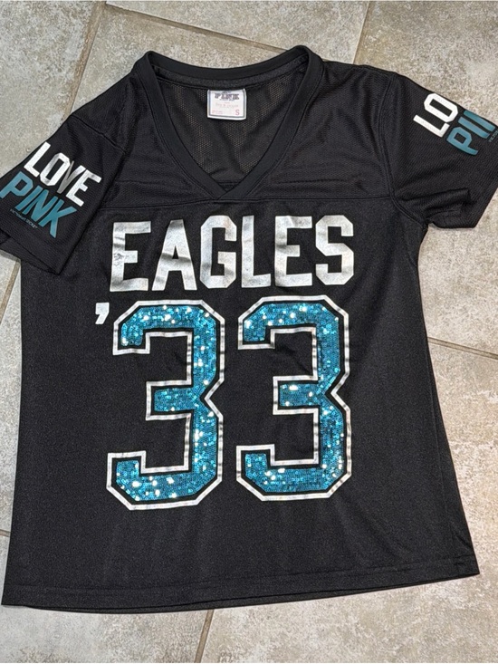 PINK Victoria's Secret Tops - Y2K Pink Victoria’s Secret NFL Eagles ‘33’ Size Small Jersey Sequined